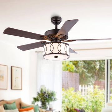 Circe 52" Transitional Glam Drum Shade LED Ceiling Fan With Remote - JONATHAN Y